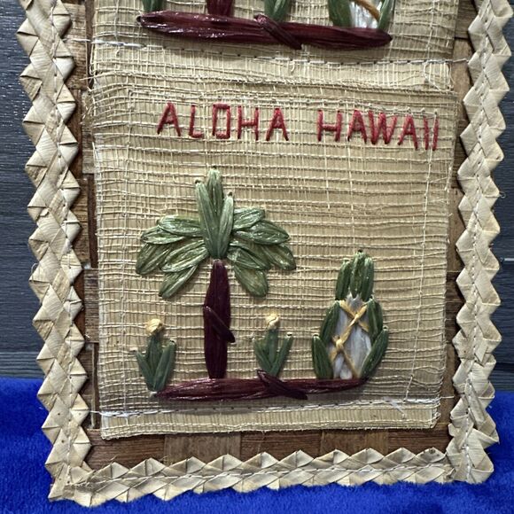HAWAII Straw Mail Organizer Letter Holder~Wall Hanging 2 Slot Handmade “ALOHA” - Picture 2 of 6